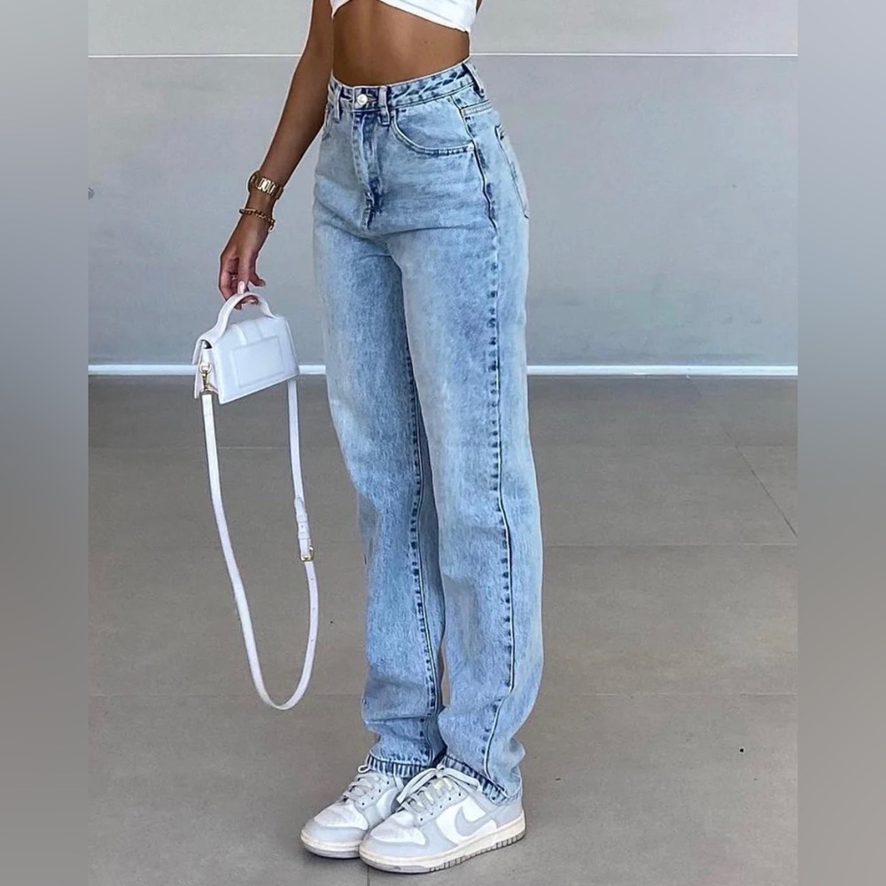 Who's That Girl Straight Leg Denim Jeans Washed Blue - White Fox Boutique Jeans